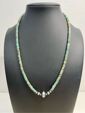 Turquoise Heishi & Sterling Silver Desert Pearl Necklace